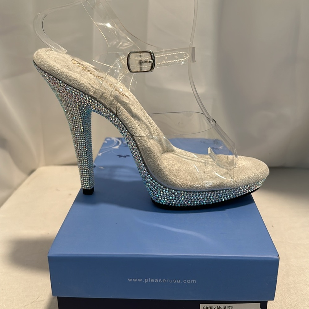 Clear rhinestone heels by Pleaser USA, AB crystals new inbox shoes 5 inch heels